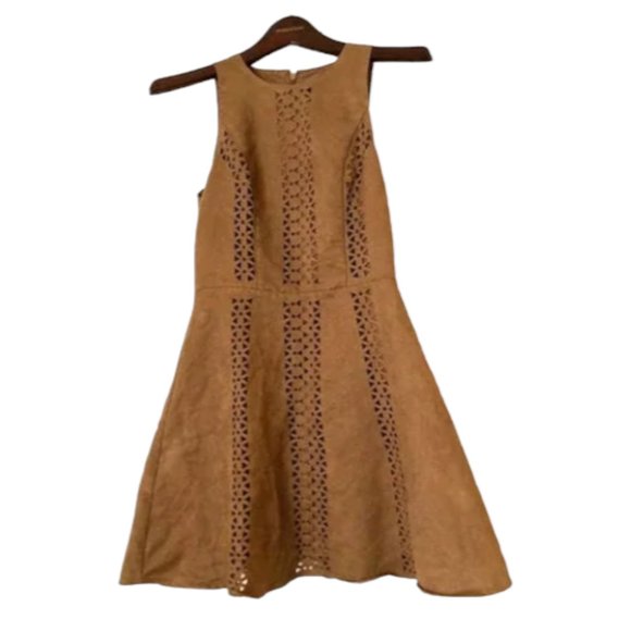 Mossimo Brown Faux-Suede Dress - Cut Out Pattern Dress - XS - Picture 1 of 9